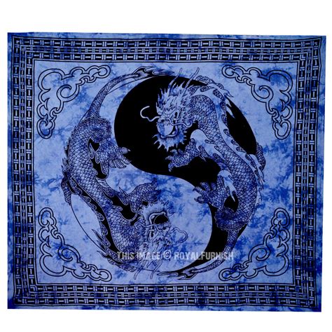 Blue Yin Yang Chinese Dragon Fly Hippie Tapestry Wall Hanging Bedspread