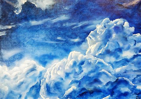 Clouds Artwork Sky Blue Art Original Oil Painting Canvas Etsy