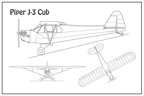 Piper J 3 Cub Airplane Blueprint Drawing Plans Schematics B Digital