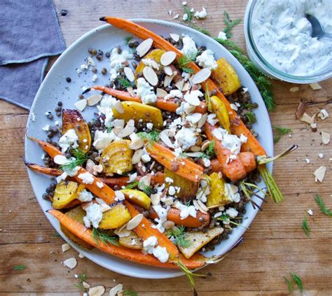 Roasted Beet And Carrot Lentil Salad With Feta