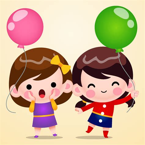 Cartoon Twins Cute Little Girls Holding Balloon 3542927 Vector Art At