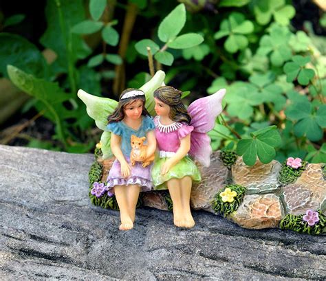 Miniature Fairy Garden Sisters Alice And May Hand Painted By Twig