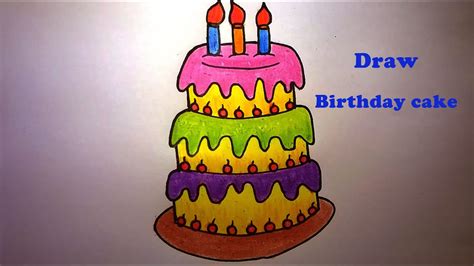After finish coloring, it can be hung on the wall or make it as a gift. How to draw a birthday cake_How to draw and color birthday ...