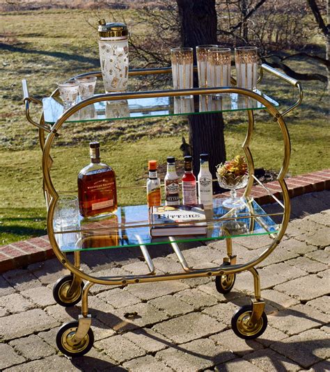 Vintage Gold Cocktail Bar Cart Cocktail Party Cart Mad Men Style Cocktail Bart Cart Gold Bar