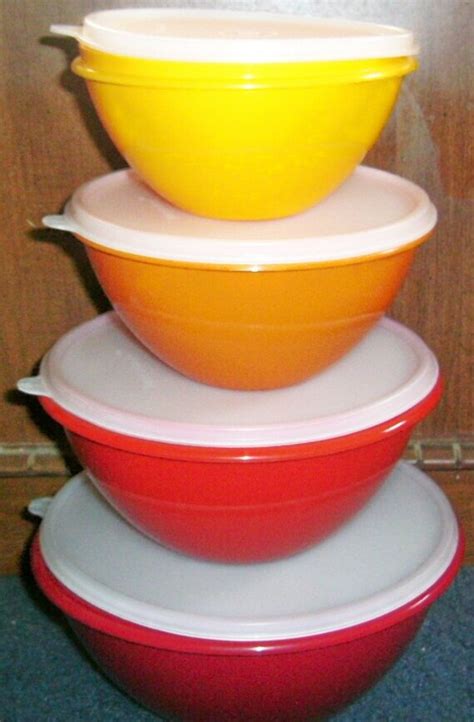 Vintage Tupperware Retro Harvest Color Nesting Bowls Set Of