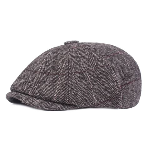 Men Winter Middle Aged Stripe Felt Beret Hat Newsboy Caps Winter Hats