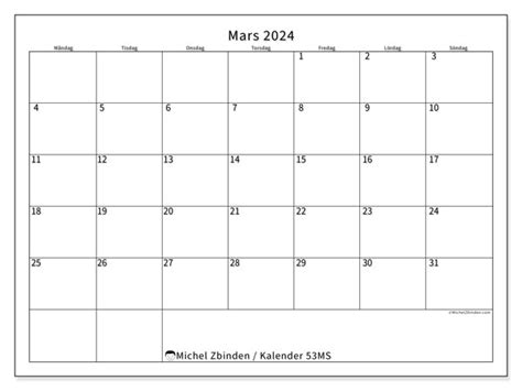 Kalender Mars 2024 För Att Skriva Ut “77ms” Michel Zbinden Fi