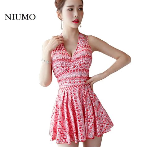 Niumo Women Split Swimsuit New Skirt Style Geometry Printing Slim Backless Sexy Spa Swim Two
