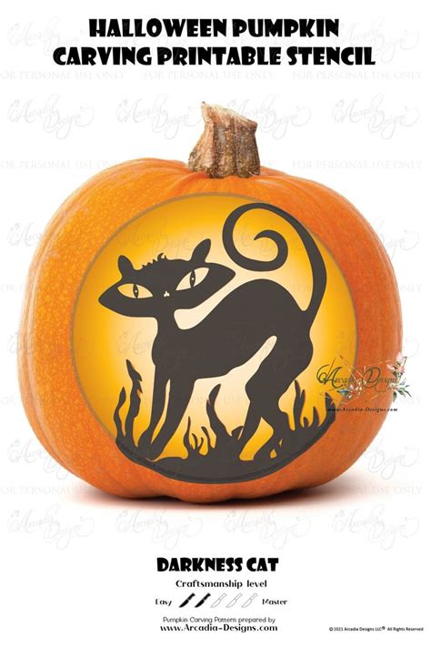 Halloween Skeleton Cat And Black Cat Pumpkin Carving Printable Stencil