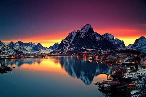 Free Download Hd Wallpaper Reine Norway Lake Mountains 4k