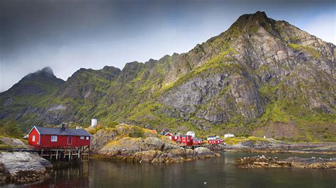 Picture Lofoten Norway Nature Mountains Bay Houses 1366x768