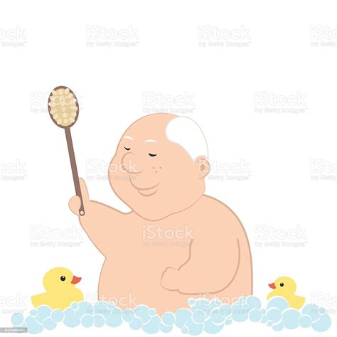 Old Man Taking A Shower With Loofah Soaps Stock Illustration Download