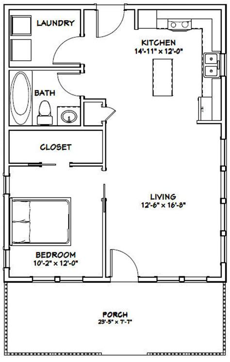 24x30 House 1 Bedroom 1 Bath 720 Sq Ft Pdf Floor Plan Etsy Small