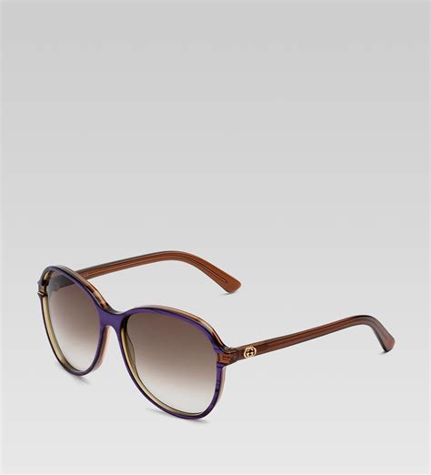 gucci medium round plastic frame sunglasses with gg logo on temple in brown pearl lyst