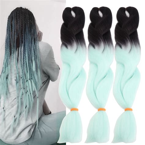 This rich blue black hair dye is developed with the company's patented color link technology. 24″ Black & Mint Green Ombre Dip Dye Kanekalon Braiding ...