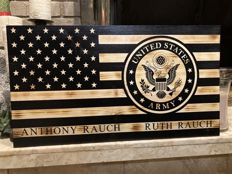 Army Wood Flag Personalized 235 X 13 Burned Wood American Etsy