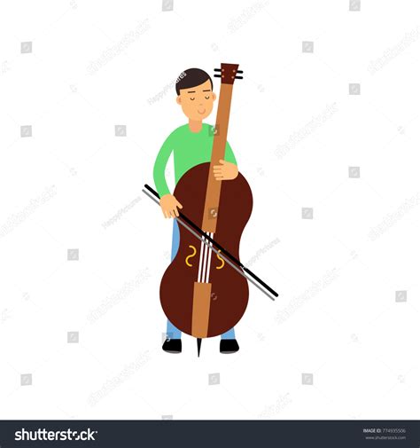 Illustration Happy Brunette Male Character Contrabass Stock Vector Royalty Free 774935506