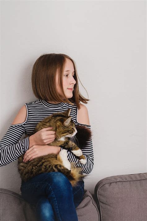 Tween Girl Holding Her Cat By Gillian Vann Cat Holding