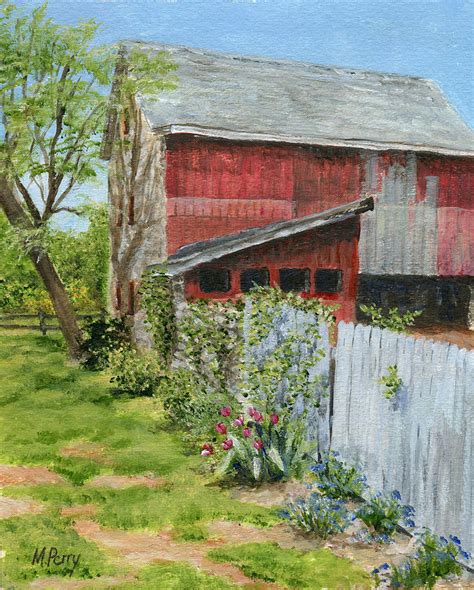 Red Barn And Gray Fence Painting By Margie Perry Fine Art America