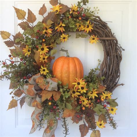 Fall Wreaths Pumpkin Wreath Front Door Decor Autumn Etsy