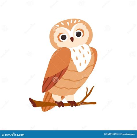 Cute Adorable Owl Sitting On Tree Branch Amusing Pretty Feathered Bird
