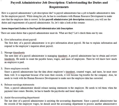 Payroll Administrator Job Description Understanding The Duties And