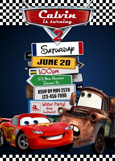Pixar Cars Birthday Invitation 5x7 Cars Birthday Invitations Cars