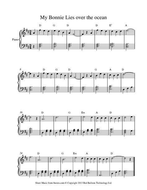 My Bonnie Lies Over The Ocean Sheet Music For Piano Notes Com