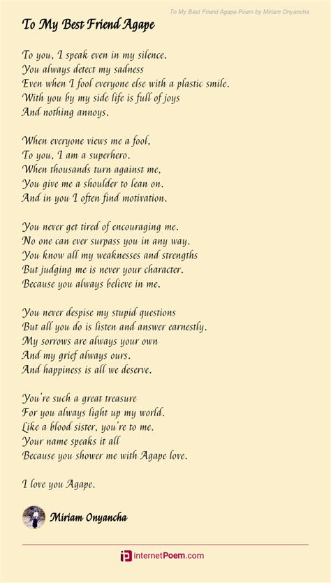 To My Best Friend Agape Poem By Miriam Onyancha