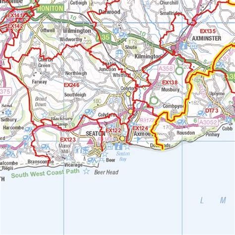 Devon Dorset And Somerset Postcode Sector Wall Map S2 Map