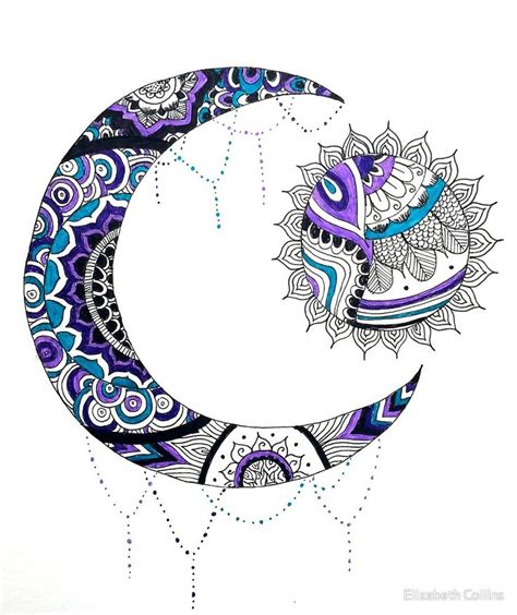 Zentangle Sun And Moon By Elizabeth Collins Redbubble Zentangle