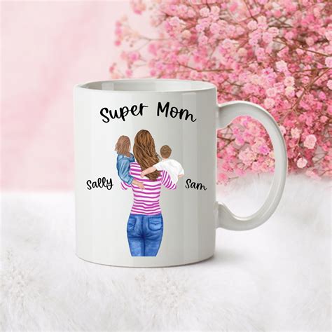 Personalized Mom Mug T Two Kids Names Super Mom Mug T For Mom