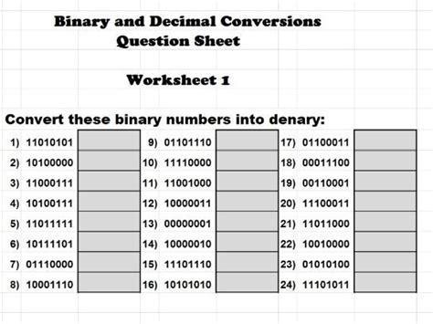 Decimal To Binary Worksheet Converting Decimal To Binary Color