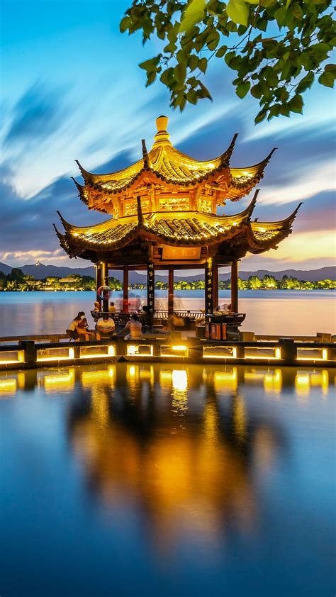 Hangzhou Xiying Pavilion Lake Park Night Lights China 1080x1920