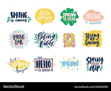 Collection Spring Slogans Or Phrases Written Vector Image