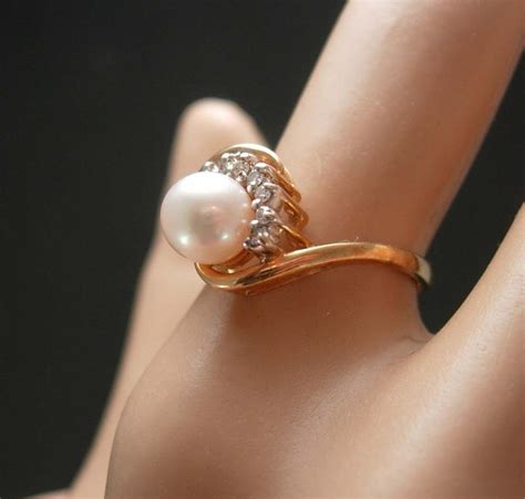Genuine Pearl Diamond Ring Kt Gold Engagement Cluster Edwardian