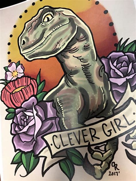 Clever Girl Raptor Jurassic Park Inspired Tattoo Flash Art Print 85