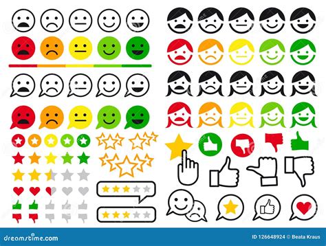 Rating Review User Emoji Flat Icons Vector Set Stock Vector