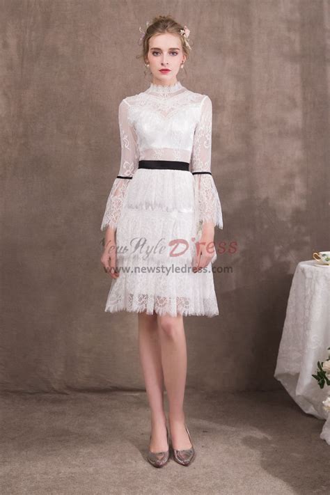 White Lace Knee Length Prom Dresses With Long Sleeves Np 0421 Prom