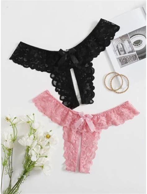 Buy Shein 2pack Plus Floral Lace Crotchless Panty Set Online Topofstyle