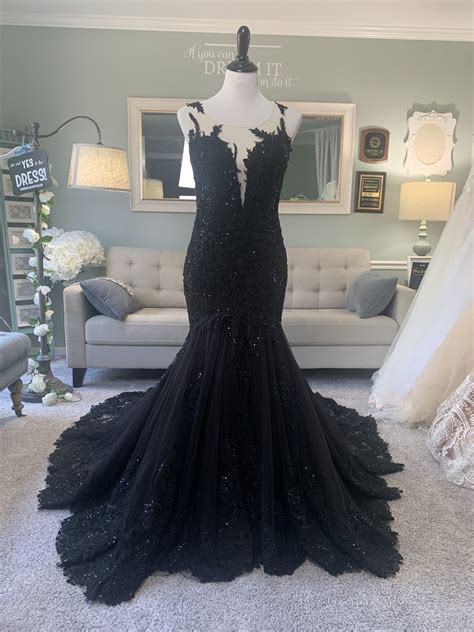 Trumpet Black Wedding Dress With Illusion Back By Brides And Tailor
