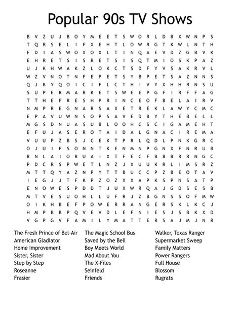 Popular 90s Tv Shows Word Search Wordmint