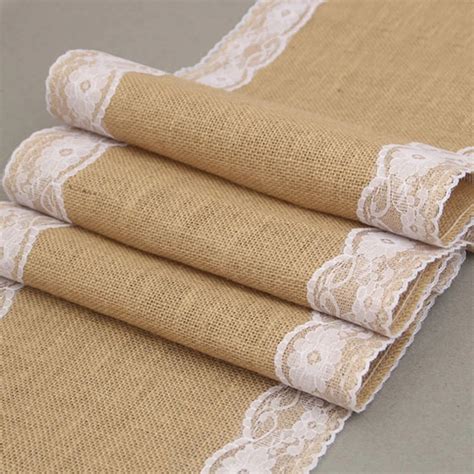 30x275cm Vintage Burlap Lace Hessian Table Runner Natural Jute Country