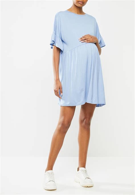 Maternity Frill Sleeve Smock Dress Blue Missguided Dresses