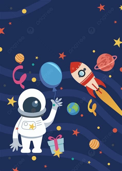 Blue Cartoon Astronaut Rocket Greeting Card Background Wallpaper Image