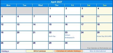 April 2027 Uk Calendar With Holidays For Printing Image Format