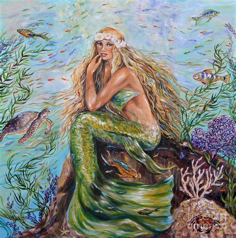 Sunshine Mermaid Square Painting By Linda Olsen