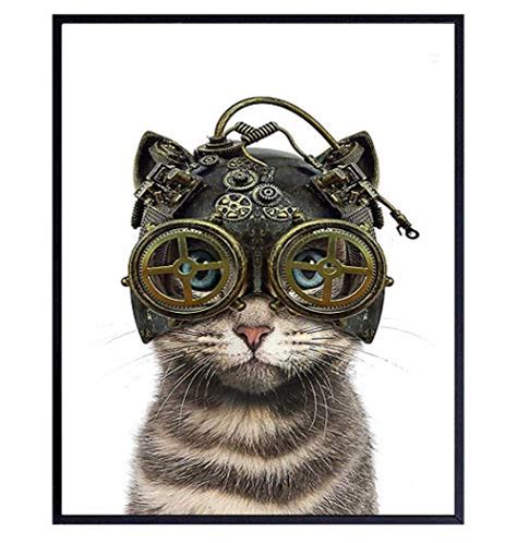 Gothic Steampunk Cat In Goggles Gears Cat Wall Art Steampunk Decor Gothic Home Decor