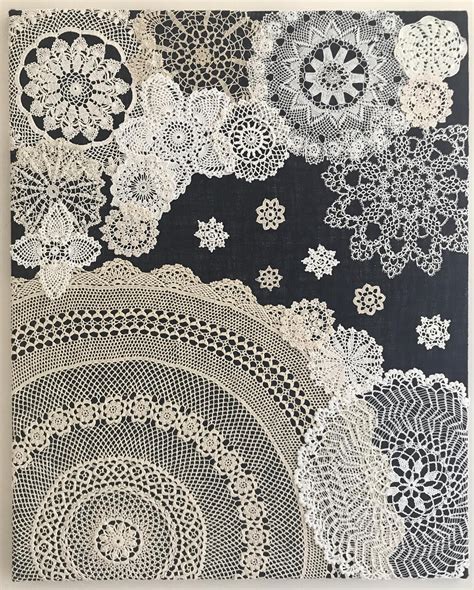 Doily Art Wall Hanging Snowy Night Vintage Doilies On Burlap