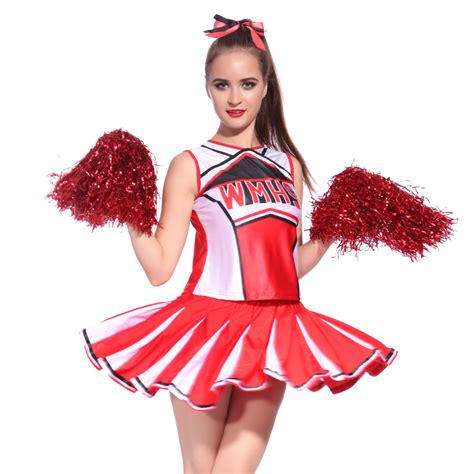 Ladies Glee Cheerleader School Girl Fancy Dress Uniform Costume Pom